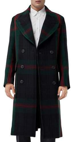 burberry men's edgbaston signature check coat navy|Men's Burberry Overcoats & Peacoats .